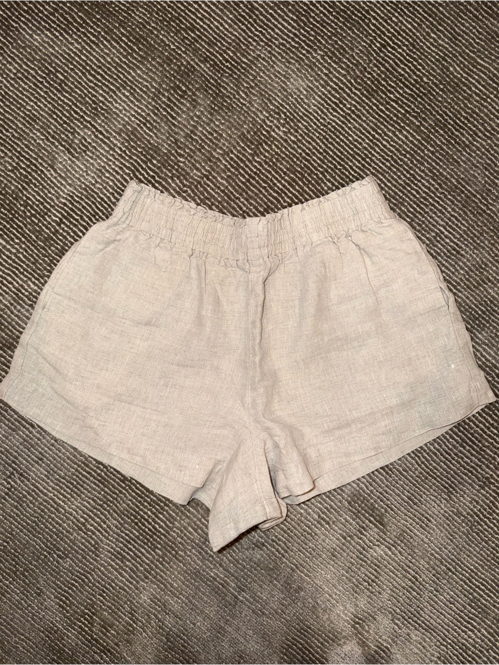 Reformation High-Waist Linen-Blend Shorts in Light Tan